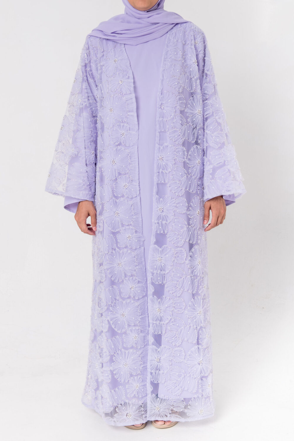 Event Elegance by Noora — floral embroidered occasion abaya, side view