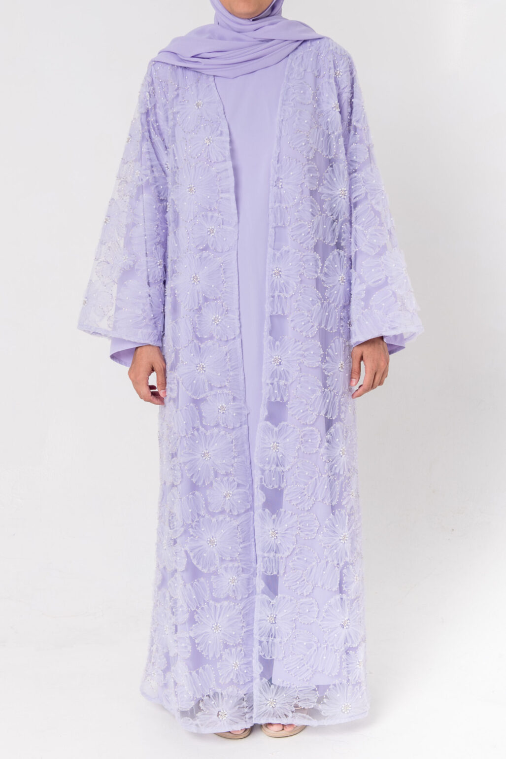 Event Elegance by Noora — floral embroidered occasion abaya, side view