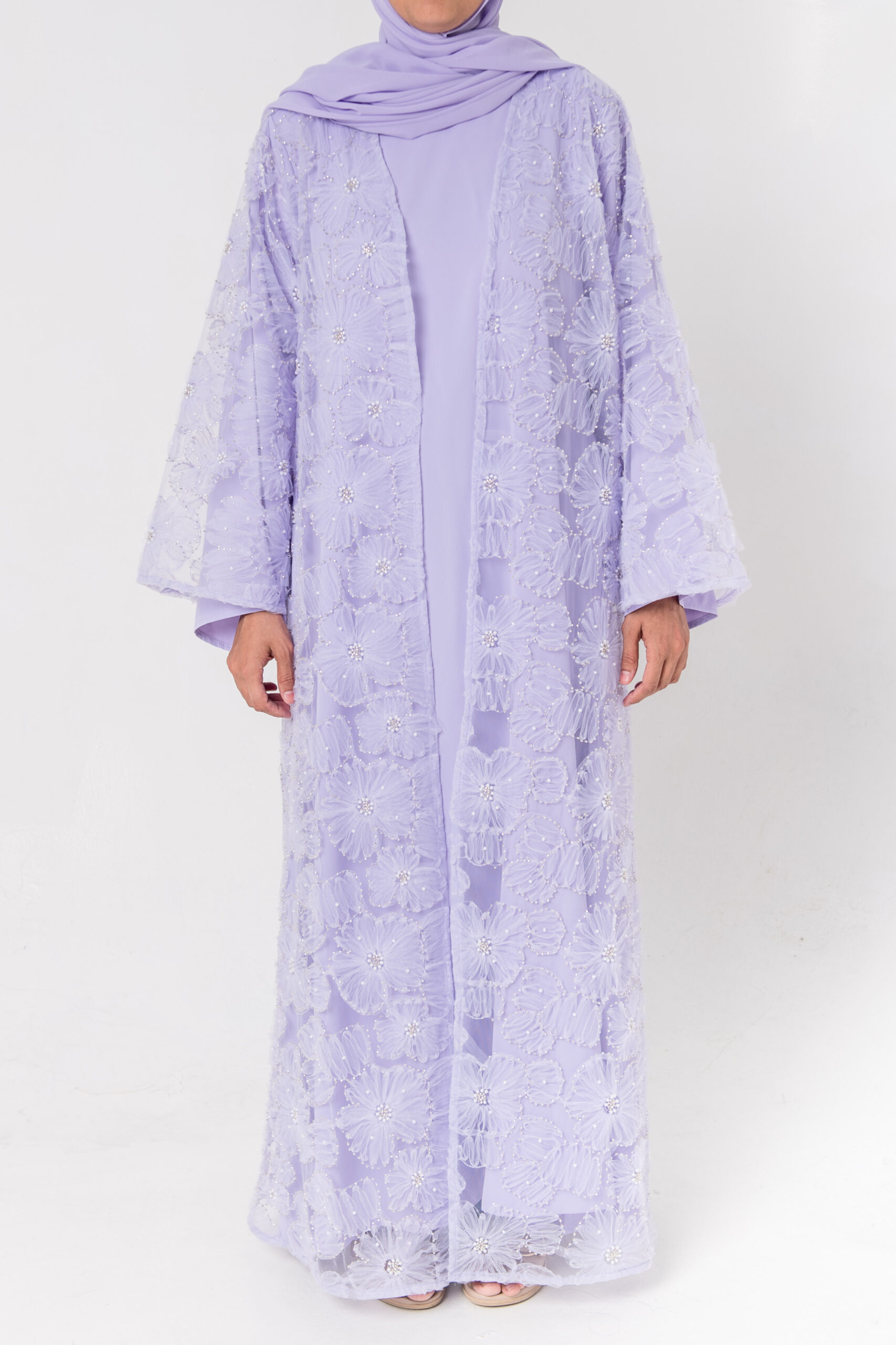 Event Elegance by Noora — floral embroidered occasion abaya, side view