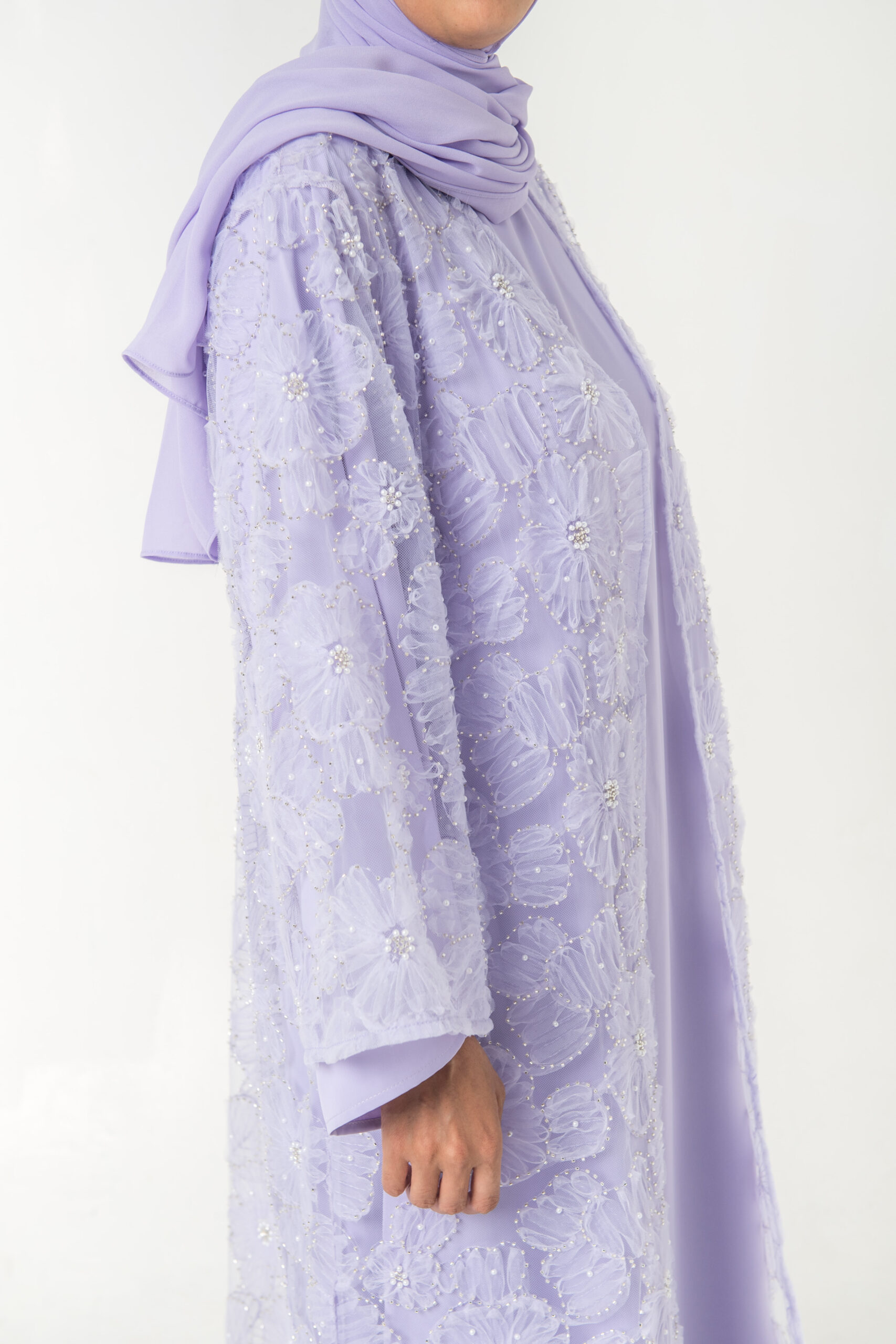 Event Elegance by Noora — floral embroidered occasion abaya, back view